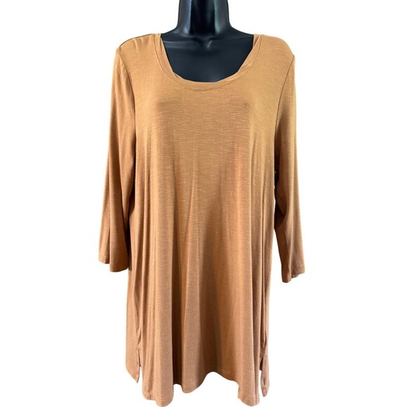 Soft Surroundings Womens Top M Tan 3/4 Sleeve Tunic Rayon/Spandex Blend - Picture 1 of 6